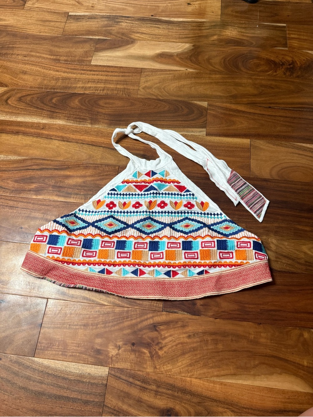 Altar'd State White Multicolor Embroidered Halter Crop Top